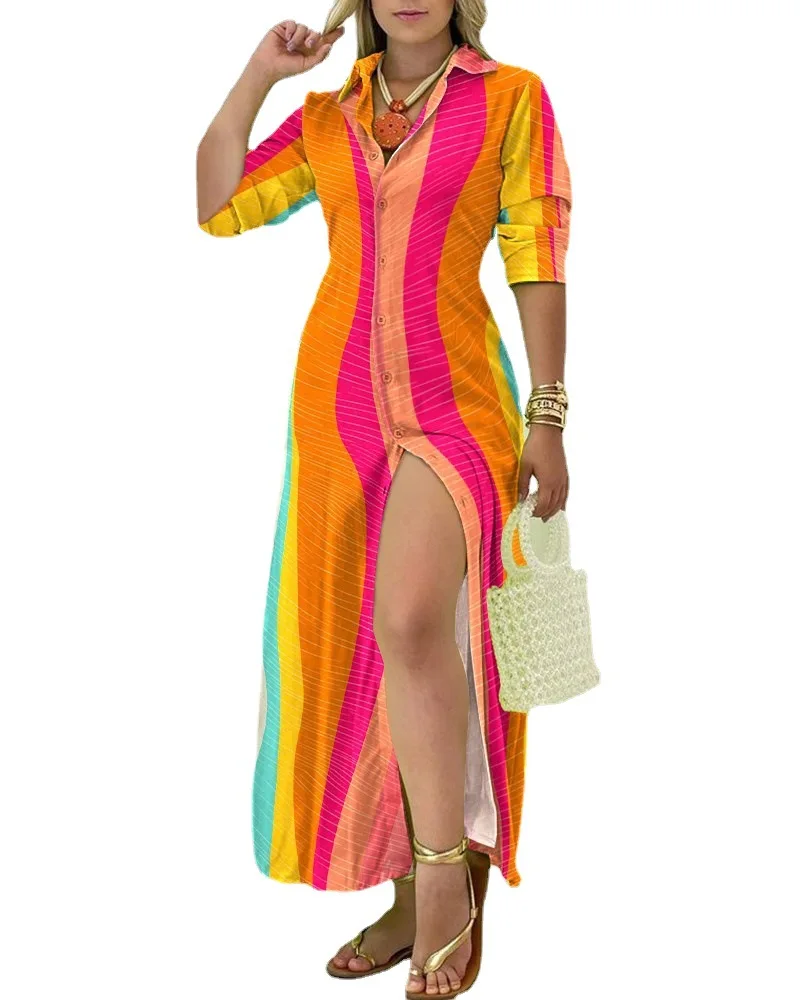 Женское Повседневное платье на пуговицах удобное простое платье-рубашка с