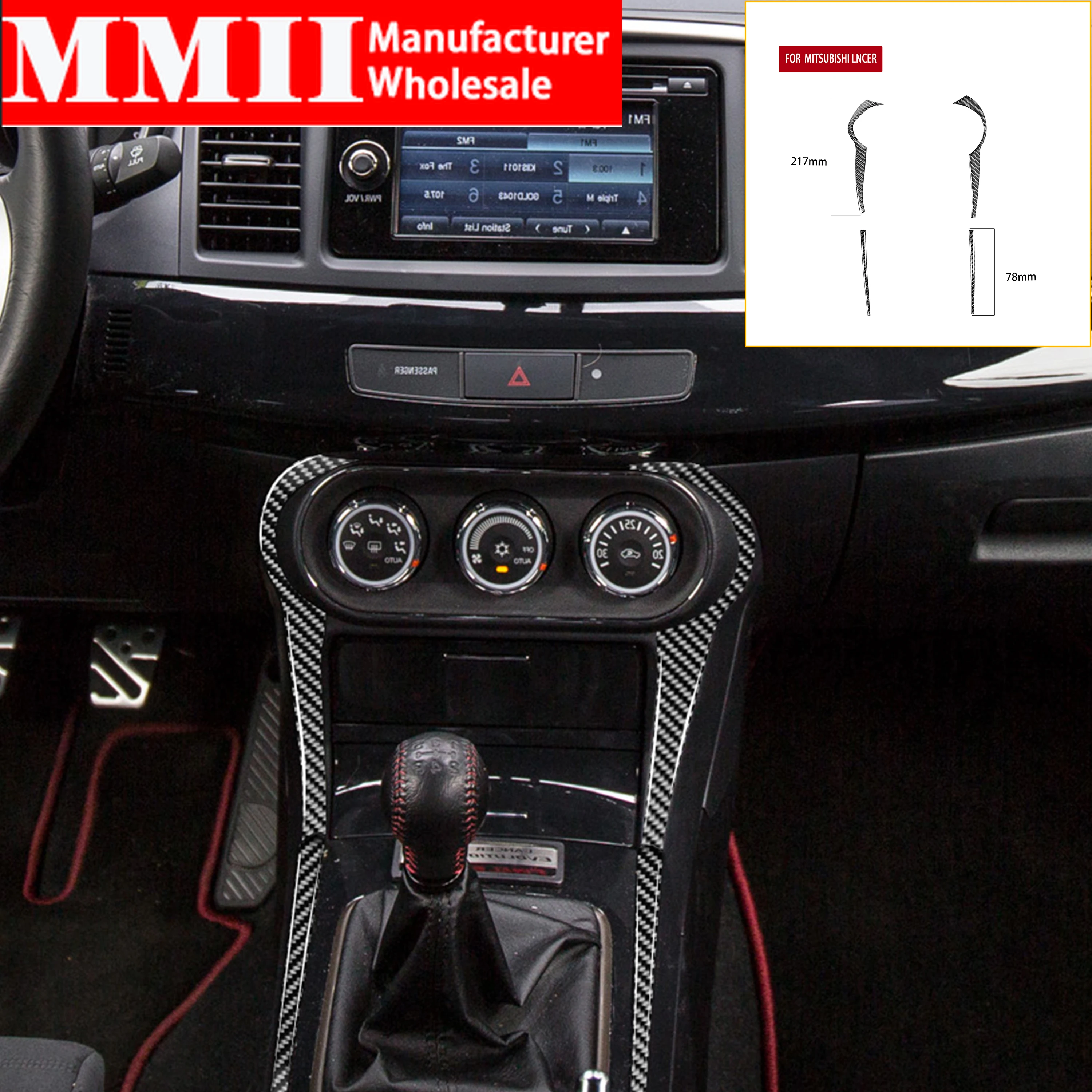 Accessori auto per Mitsubishi Lancer EVO X MR 2008-2015 rivestimento interno in carbonio adesivo striscia centrale cambio pannello laterale