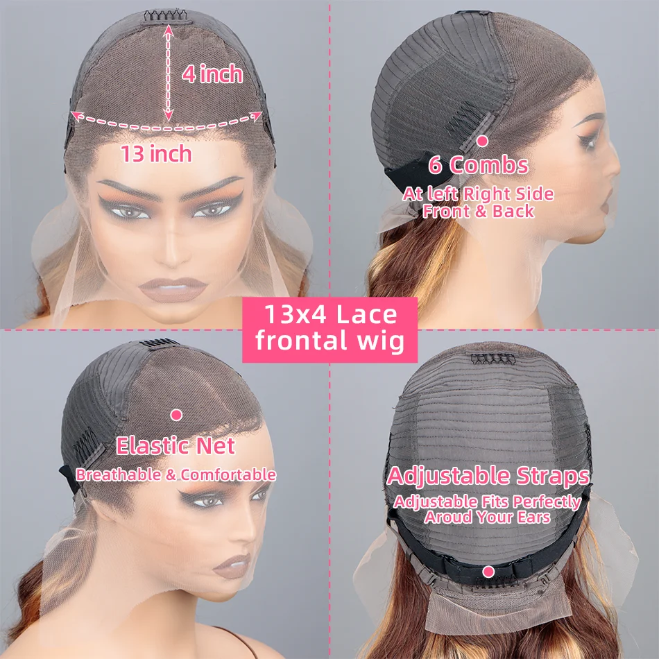 4/27 Цветные парики Объемная волна 13x4 Парики из натуральных волос на кружеве