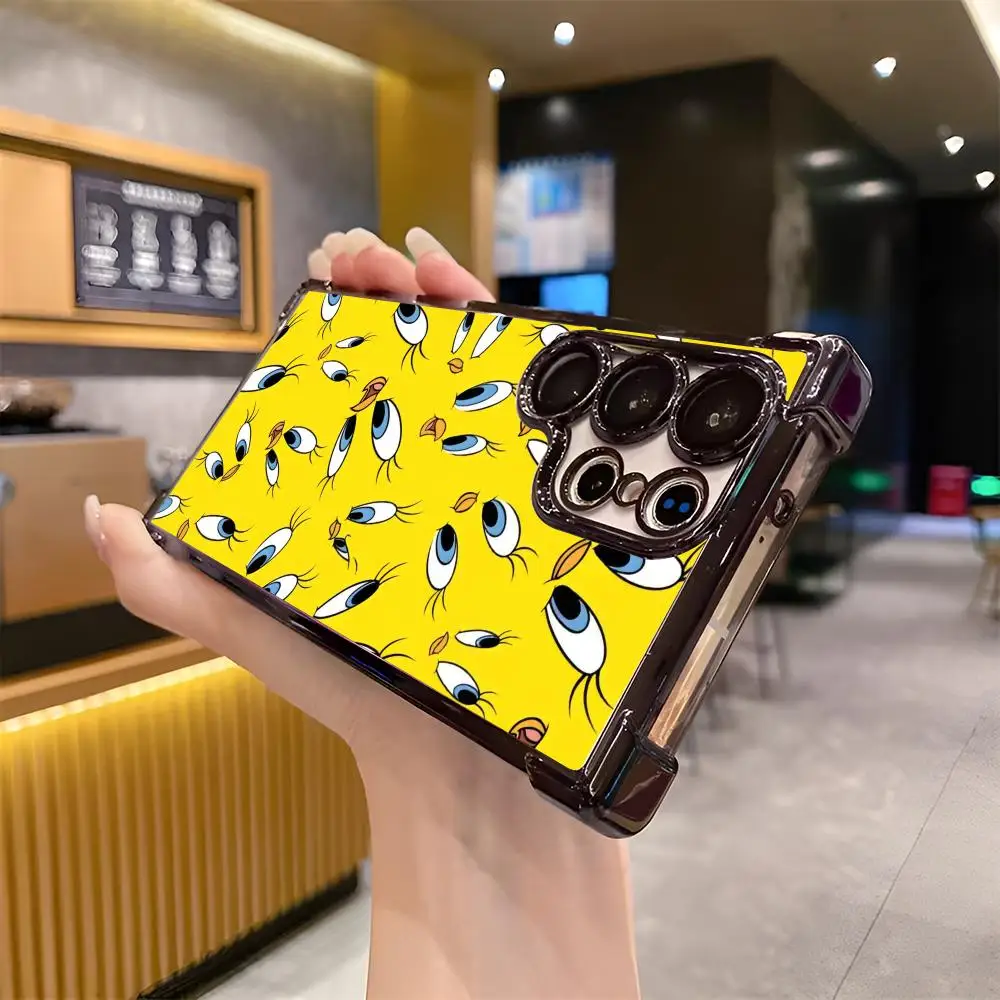 Funny Tweetys Bird Hot Cute Phone Case Cool Electroplated Corner Black For Samsung S23 S24 Ultra S21 FE S22 A55 A54 A15 A16 A14
