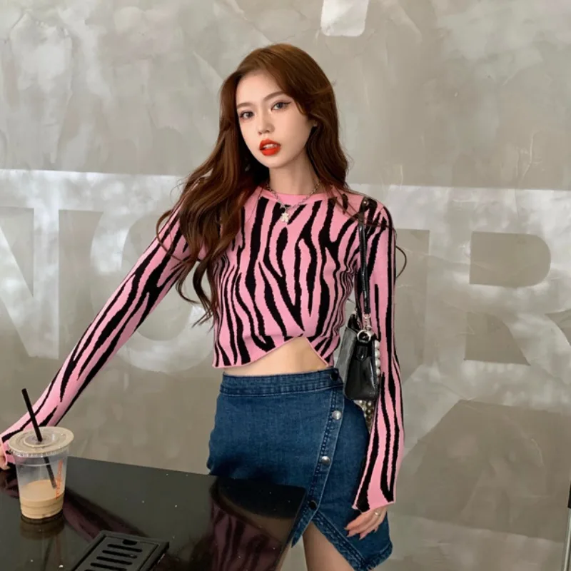 Осень 2023 Женская Винтажная Футболка YUQI в полоску с длинным рукавом модель Y2k