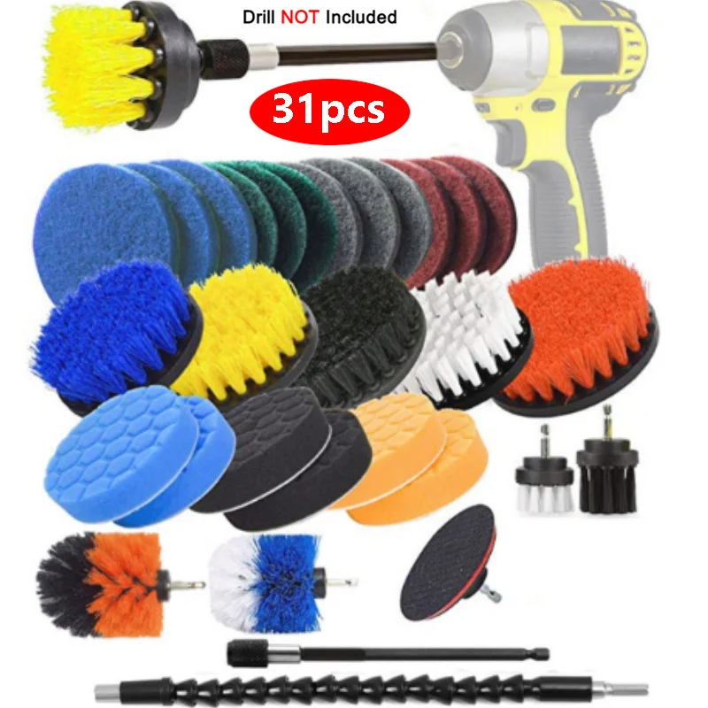 4PCS-31PCS Kitchen Cleaning Brush Kits Power Scrub Pads Scrubber Multipurpose Cleaner Scrubbing Cordless Electric Drill Brushes |
