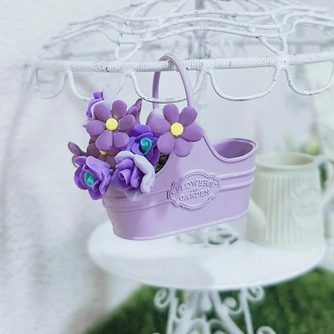 Металлическая корзина для цветов ZTOYL для кукольного домика 1:12
