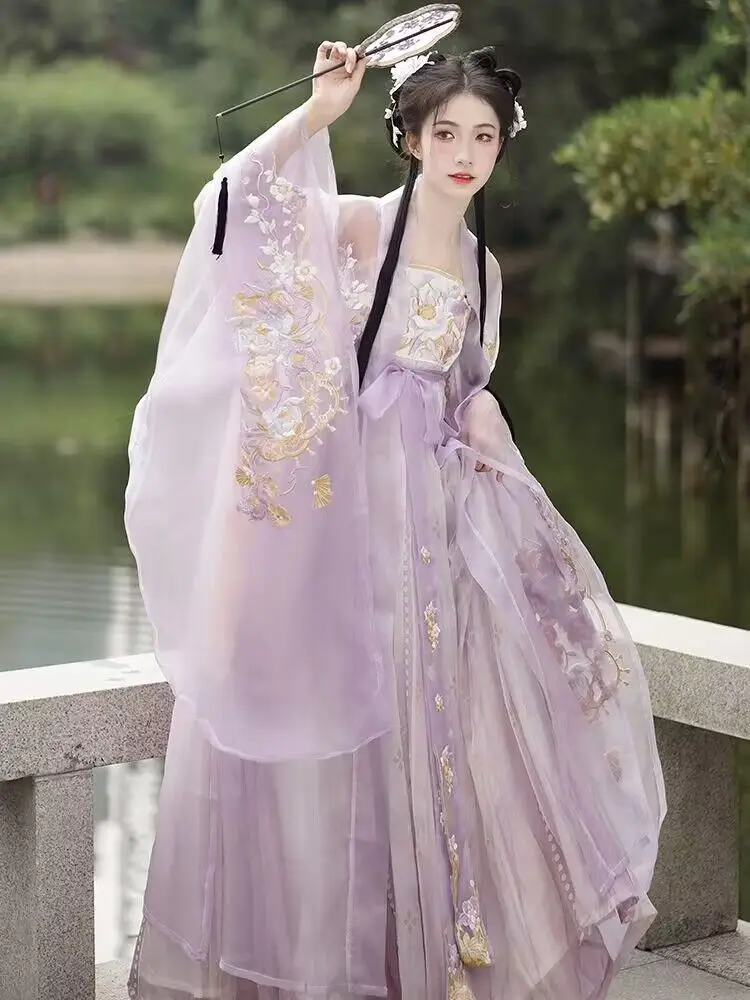 Chinese Hanfu Dress Women Ancient Traditional Embroidery Hanfu Female Fairy Cosplay Costume Summer Purple Hanfu Dress For Women