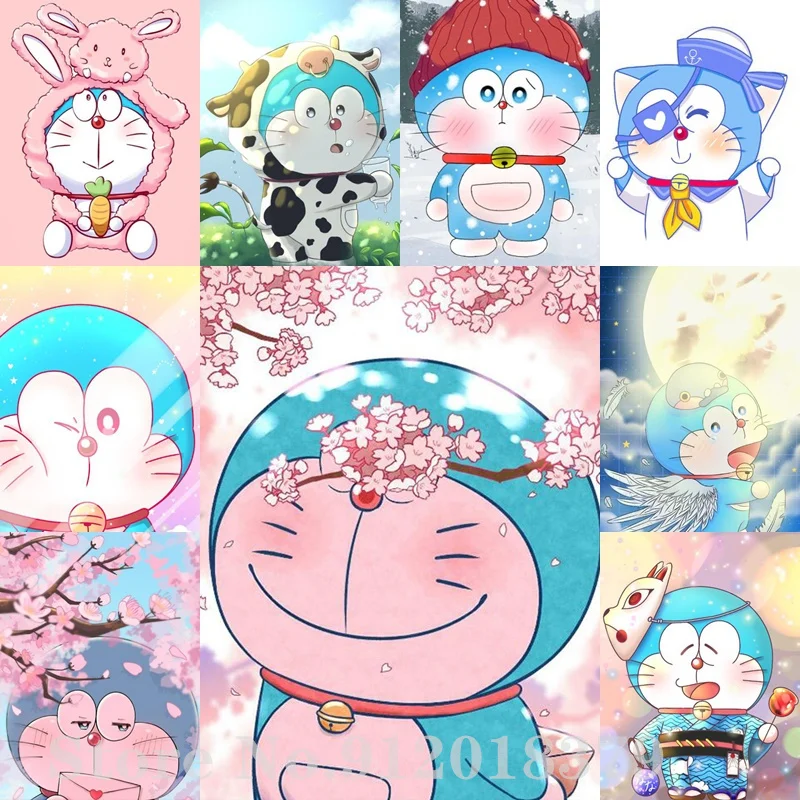 

Full Round Square Diamond Painting Cartoon Cute Funny Doraemon Rhinestone Cross Stitch Artwork Mosaic Poster Home Decor