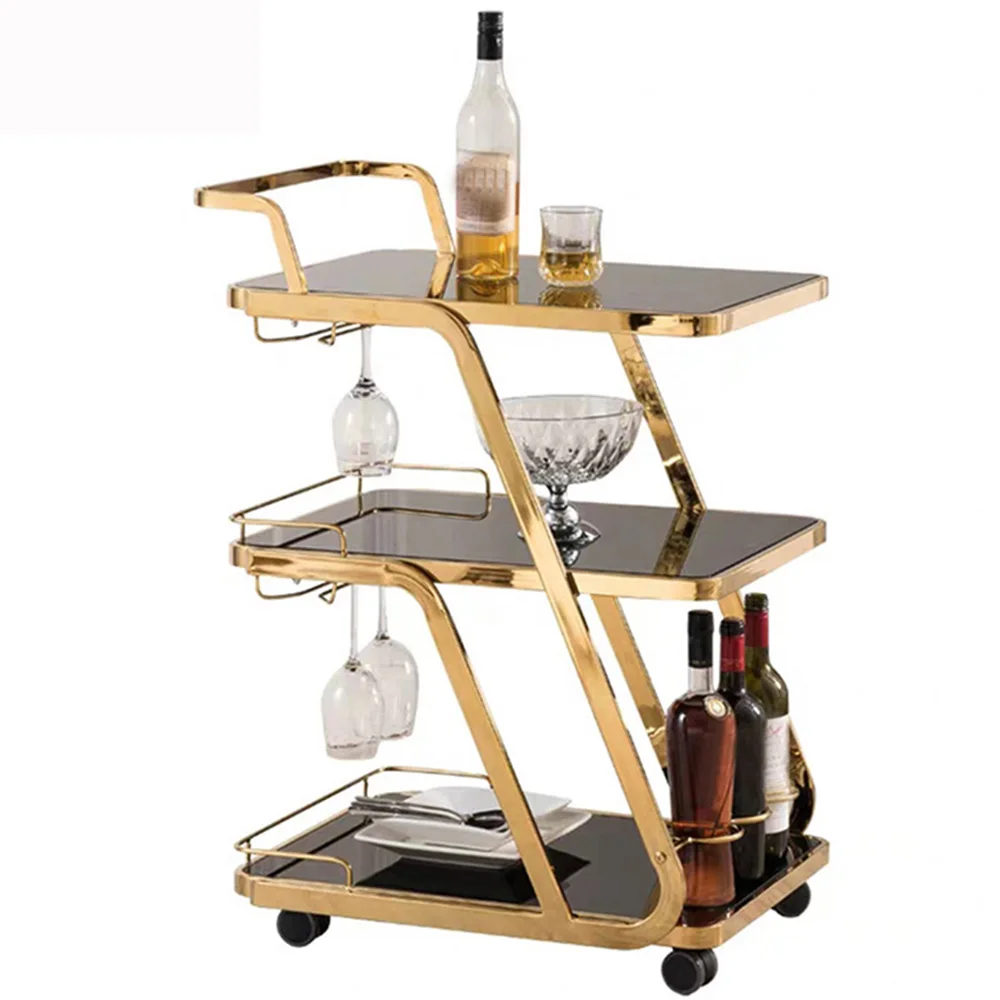 

Stainless Steel Glass Trolley Cart Square Rolling Cart Compression Resistance And Wear Resistance Luxury And Simplicity