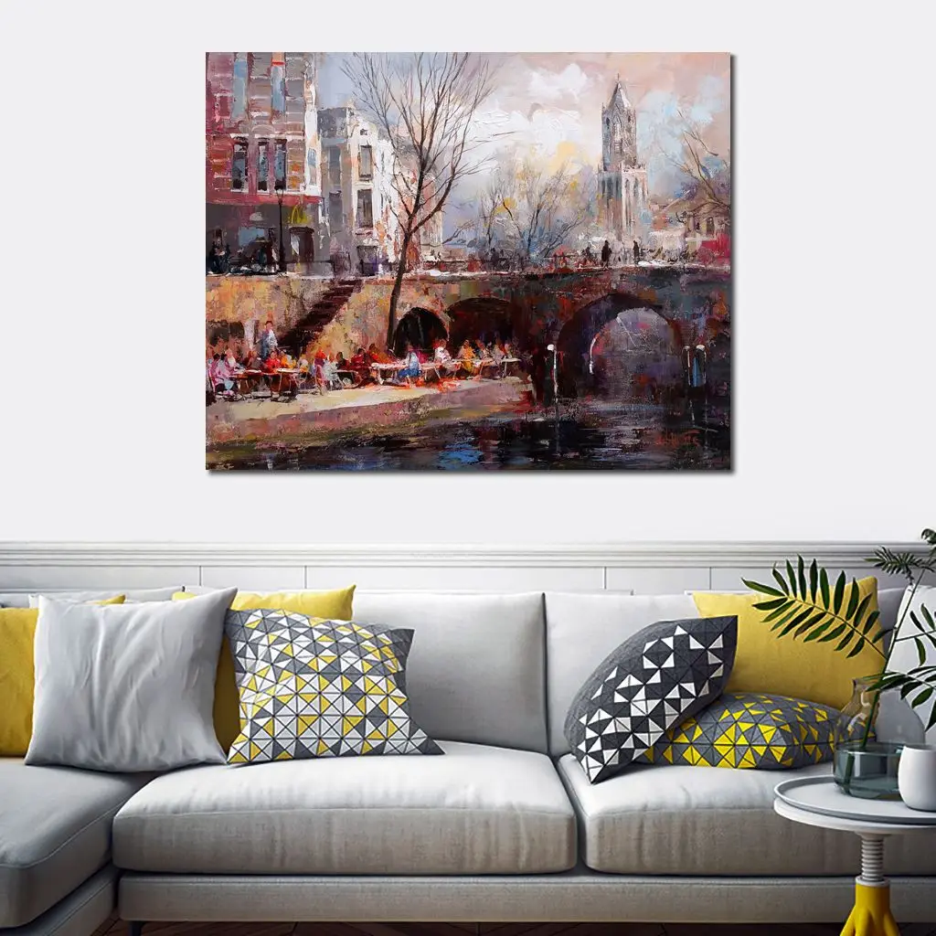 Современный пейзаж холст искусство город Утрехт текстурированная Современная