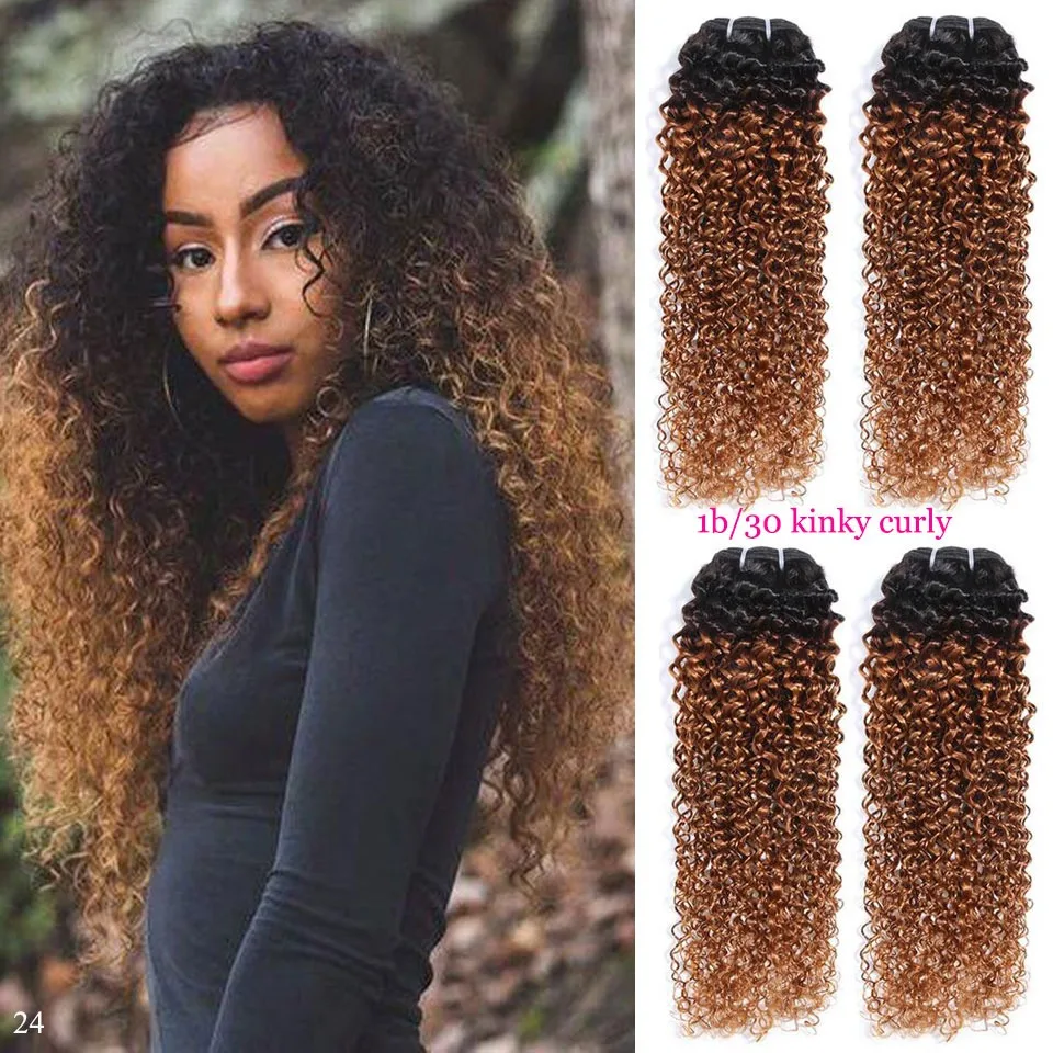 

Ombre Malaysian Kinky Curly Bundles Brazilian Curly Human Hair Bundle 1 PC Raw Unprocessed Indian Virgin Hair Bundle Can Buy 3/4