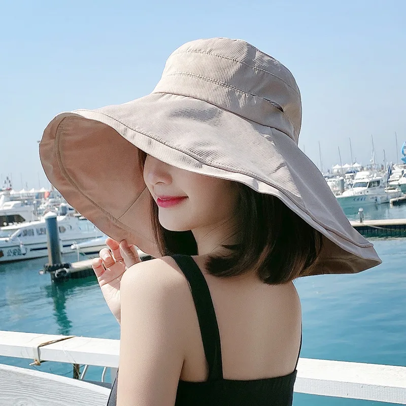 

Шляпа от солнца с широкими полями UPF 50 +, женская шляпа с защитой от УФ-лучей, шляпа для пешего туризма и рыбалки, летняя однотонная пляжная шляпа со складками
