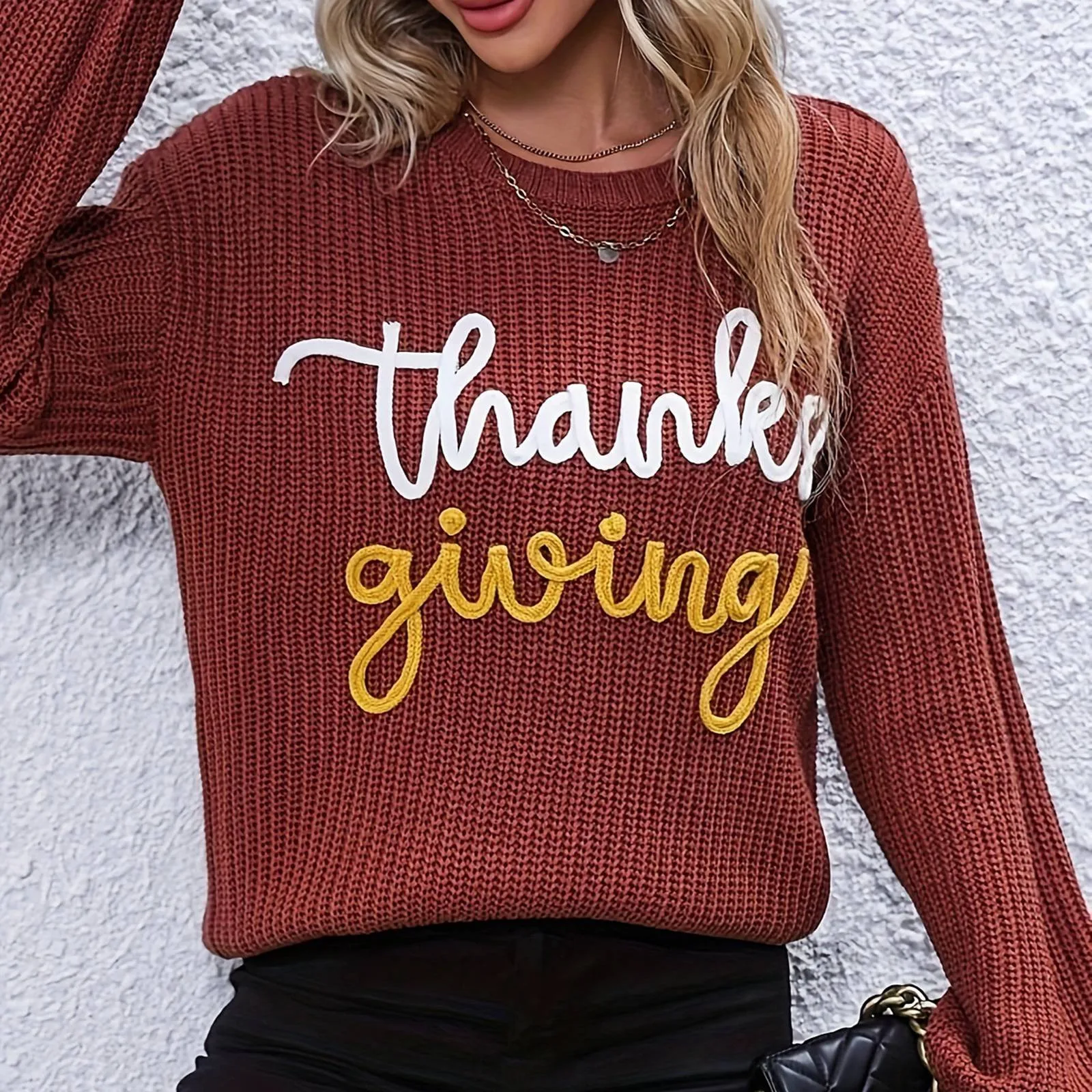 Женский Повседневный пуловер с надписью и круглым вырезом свитеры карманами