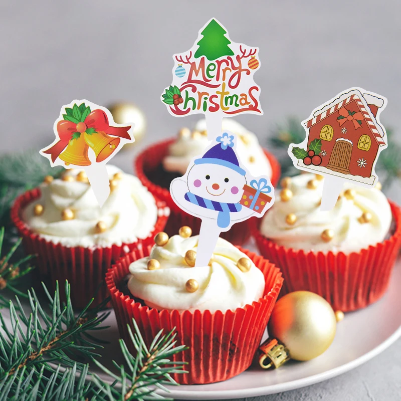

14pcs Merry Christmas Cake Topper Cartoon Santa Claus Snowman Xmas Tree Cake Decoration Cupcake Toppers New Year Party Home Noel