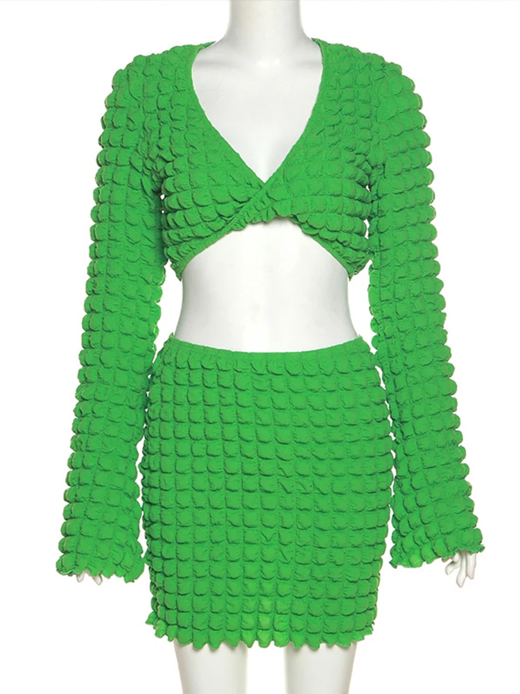 Женский модный комплект с топом и юбкой зеленый из двух предметов уличная одежда