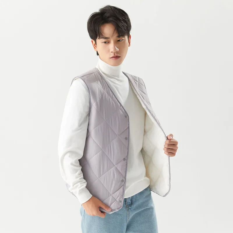 

Men's Lamb Velvet Long-haired Vest Autumn And Winter Short Men's Vest Diamond-shaped Plus Velvet Warm Vest Cotton Clothes