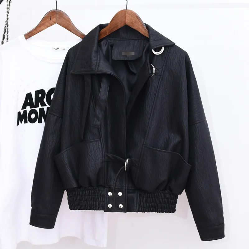 QAZIQILAND Spring New Loose PU Faux Leather Jacket Women Classic Moto Biker Jacket Autumn Winter Lady Basic Coat Y2k Outerwear