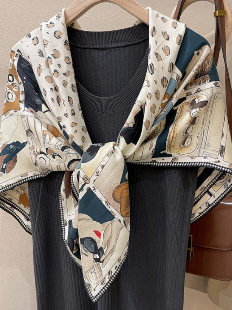 

100% Mulberry Silk Scarf Women Luxury Shawl Wrap Large Square Neckerchief Printed Hijab Lady Bandana Designer Foulard 110*110cm