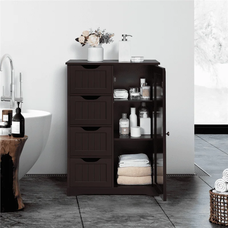 

Bathroom Storage Cabinet with 4 Drawers & Cupboard, Espresso