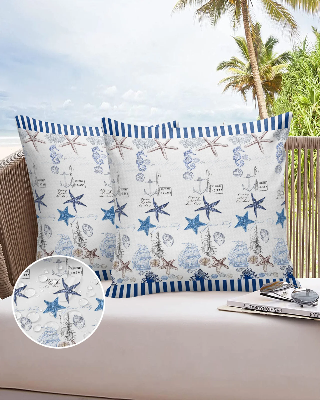 

Сине-коричневая Морская звезда Морская ракушка чехол для диванной подушки гостиничный водонепроницаемый комплект наволочек из хлопка и ль...