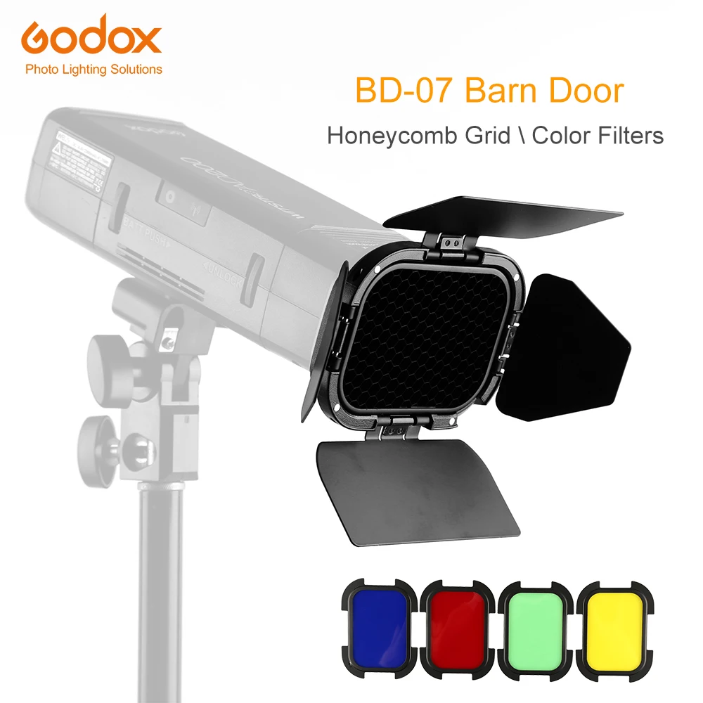 

Godox BD-07 Barn Door with Detachable Honeycomb Grid and 4 Color Gel Filters for Godox AD200 Pocket Speedlite
