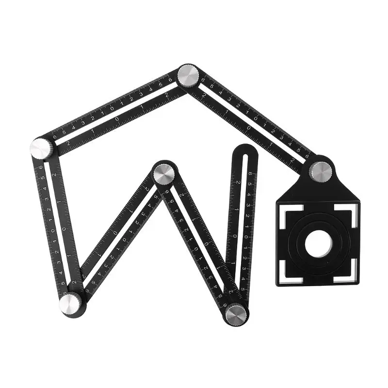 

Multi Template 6 Folding Rulers Puncher Carpentry Angle Ruler with Drill Guide Glass Tiles Woodworking Gauges Tool Template