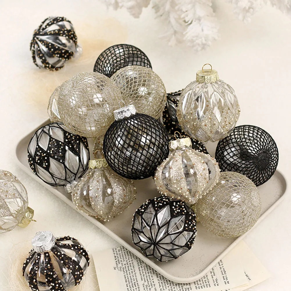 

9pcs Transparent Painted Christmas Balls Set Snowballs Ornament Hand-painted Balls Christmas Tree Pendant Window Ceiling Decor