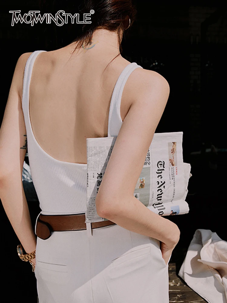 

TWOTWINSTYLE Solid Sexy Tank Tops For Women U Neck Sleeveless Solid Minimalist Skinny Vests Female Fashion Clothing Style New