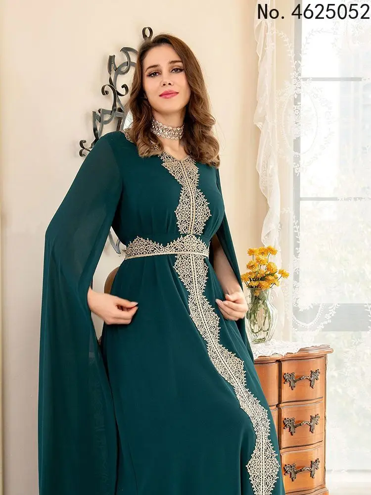 Новинка модная накидка с рукавами Рамадан кружевное шифоновое длинное платье