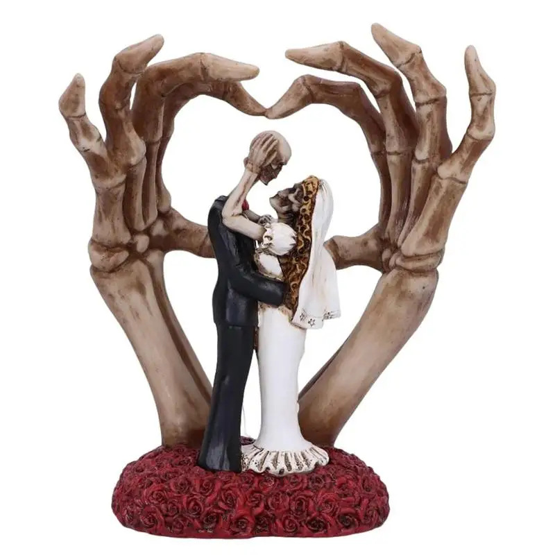 

Skeleton Couple Statue Love Never Dies Bride And Groom Skeleton Couple Wedding Figurine Resin Spooky Halloween Decor Statue
