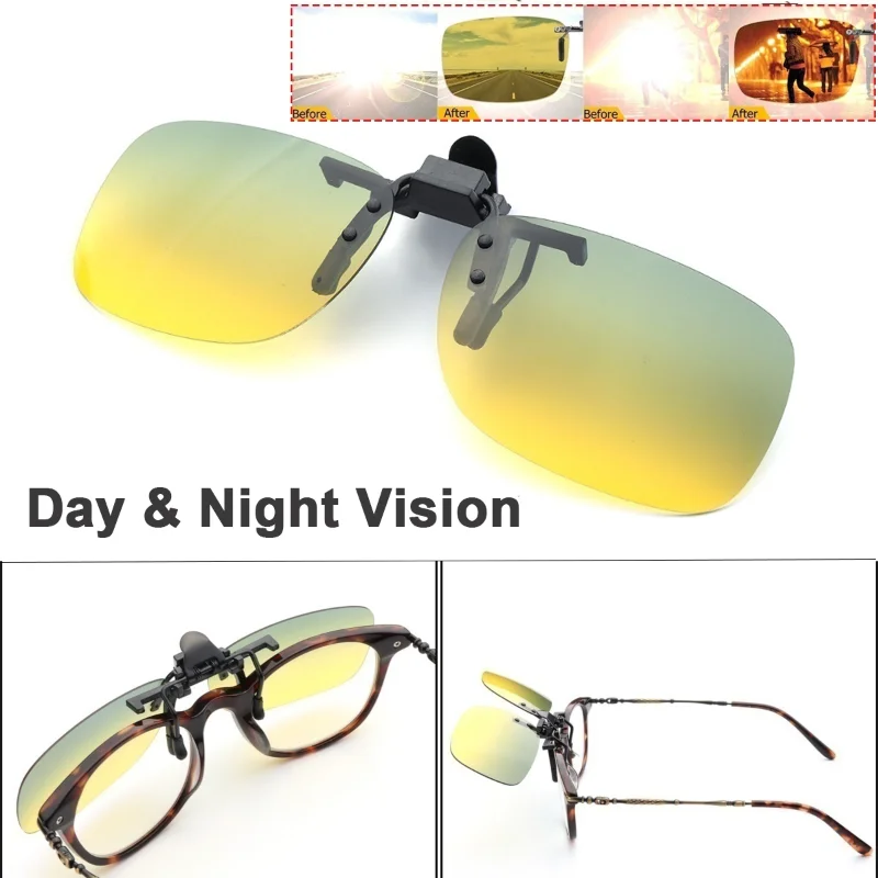

UV400 Day Night Vision Driving Clip on SunglassesFlip up Anti Glare Sun glasses Clip Lens Polarized Lens Glasses Goggles Clip