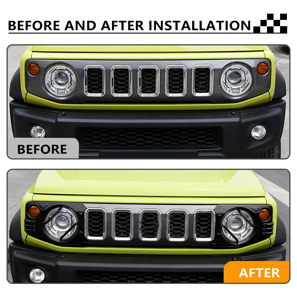 Фото Накладка на фары для Suzuki Jimny 2019-2026: Декоративная рамка в стиле карбон для внешнего оформления автомобиля №2