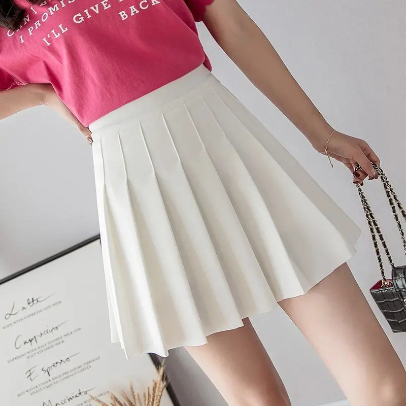 

Korean College Style Girl A-Line High-Waisted Skirts Anti-Glare Half-Length Pleated Black Mini Skirt Female Sexy Short Skirt