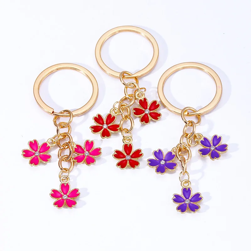 

Cute Lovely Enamel Sakura Pendant Key Chains For Women Girls Flower DIY Keyrings Handmade Car Schoolbag Accessories Jewelry