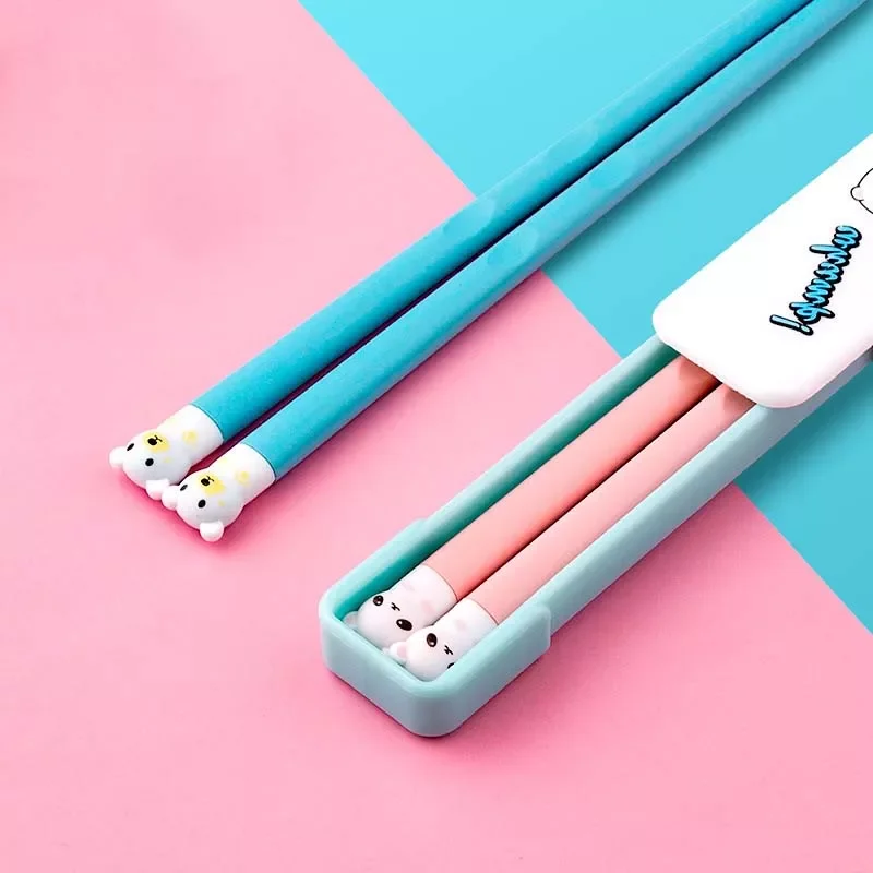 

2023NEW 1Set Pink/Blue Nice Gifts Cartoon Panda Chopsticks Non-slip Training Chopsticks for Kid Children Portable Tableware PP/S
