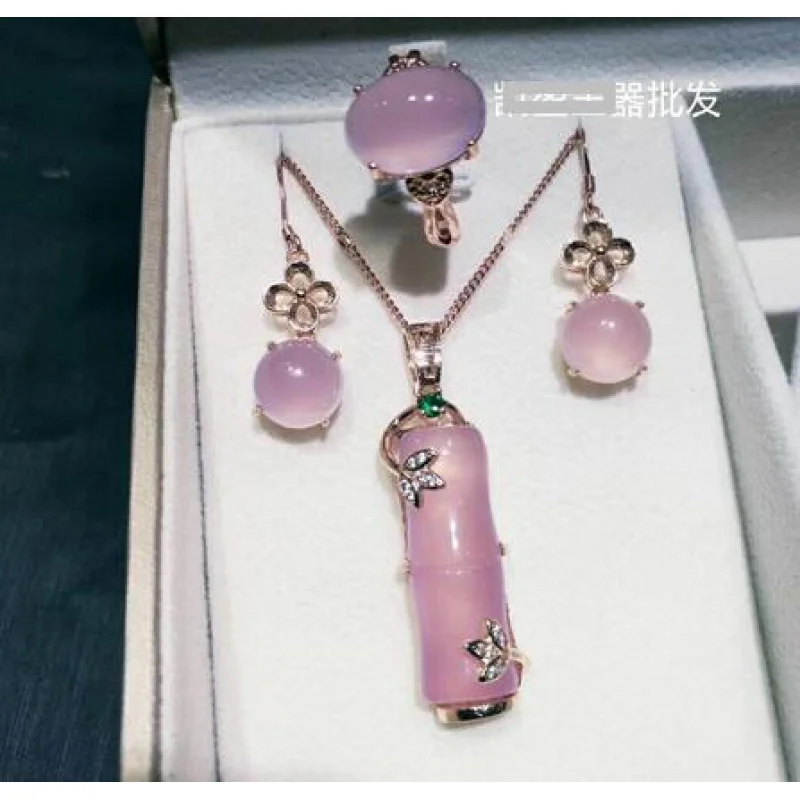 

silver rose gold pink red chalcedony ring agate jade earring pendant ring Slub set rhinestone Zircon crystal gem Jewellery