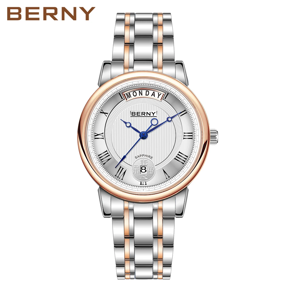 BERNY Quartz Watch for Women Movement VJ45 Watch Roman Calendar Wristwatches Sapphire Solid Steel Strap Waterproof Luxury Lady enlarge