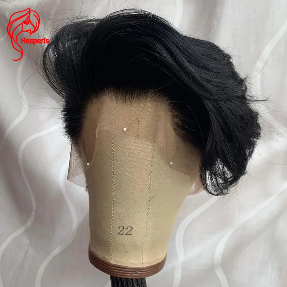 Hesperis Черный Полный Парик Шнурка Мальчика Мужчины Полые Человеческие Волосы