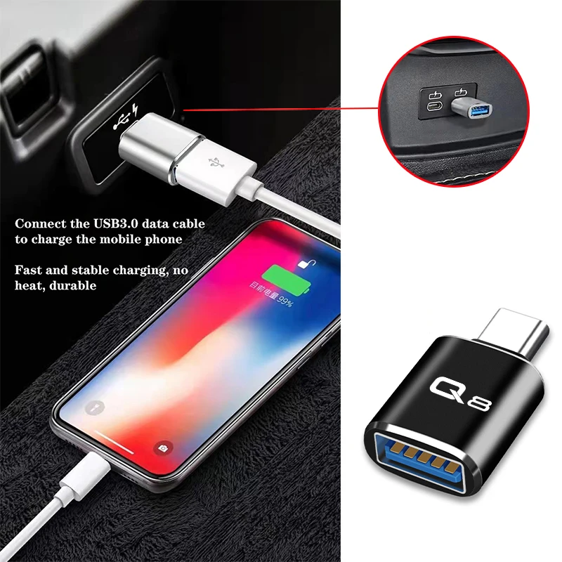 

For Audi Q8 Q7 Q5 Q3 Q2 2020 21 Adapter Type-C OTG Type C Male To USB3.0 Female Converter Car accessories Office multifunctional