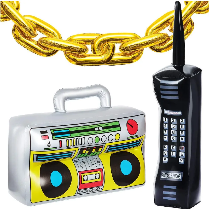 

Inflatable Radio Boombox Chain Foil Balloons Mobile Phone for 80s 90s Party Decor Retro Hip Hop Themed Birthdays Party Kid Toy