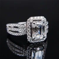 new classic silver plated hollow out square crystal engagement rings for women shine cz stone inlay fashion jewelry wedding band