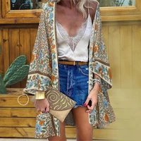 women cardigan floral print batwing sleeve summer bohemian sun protection long blouse for daily wear