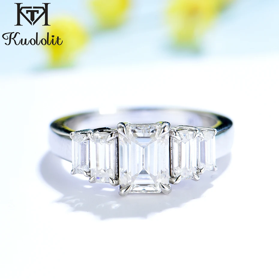 

Kuololit Emerald Cut Moissanite 18K 14K 10K 585 White Gold Ring for Women Solitaire D/VVS Luxury Ring for Engagement Party New