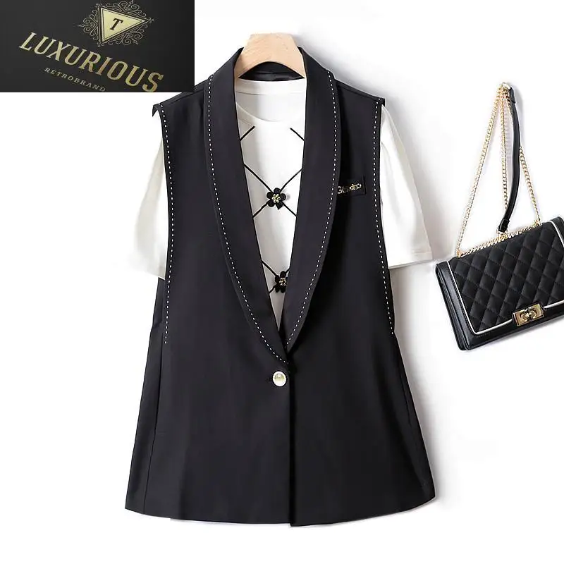 

Vests For Women Fashion Top Line Turn Down Collar Multi-pocket Slim Women's 2024 Spring Mid-length Coat Sleeveless Jacket Woman