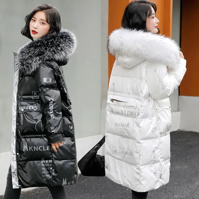 

2023 Winter New Women Glossy Down Padded Jacket Loose Thick Warmth Parka Coat Jacket Women Long Down Cotton Jacket Female