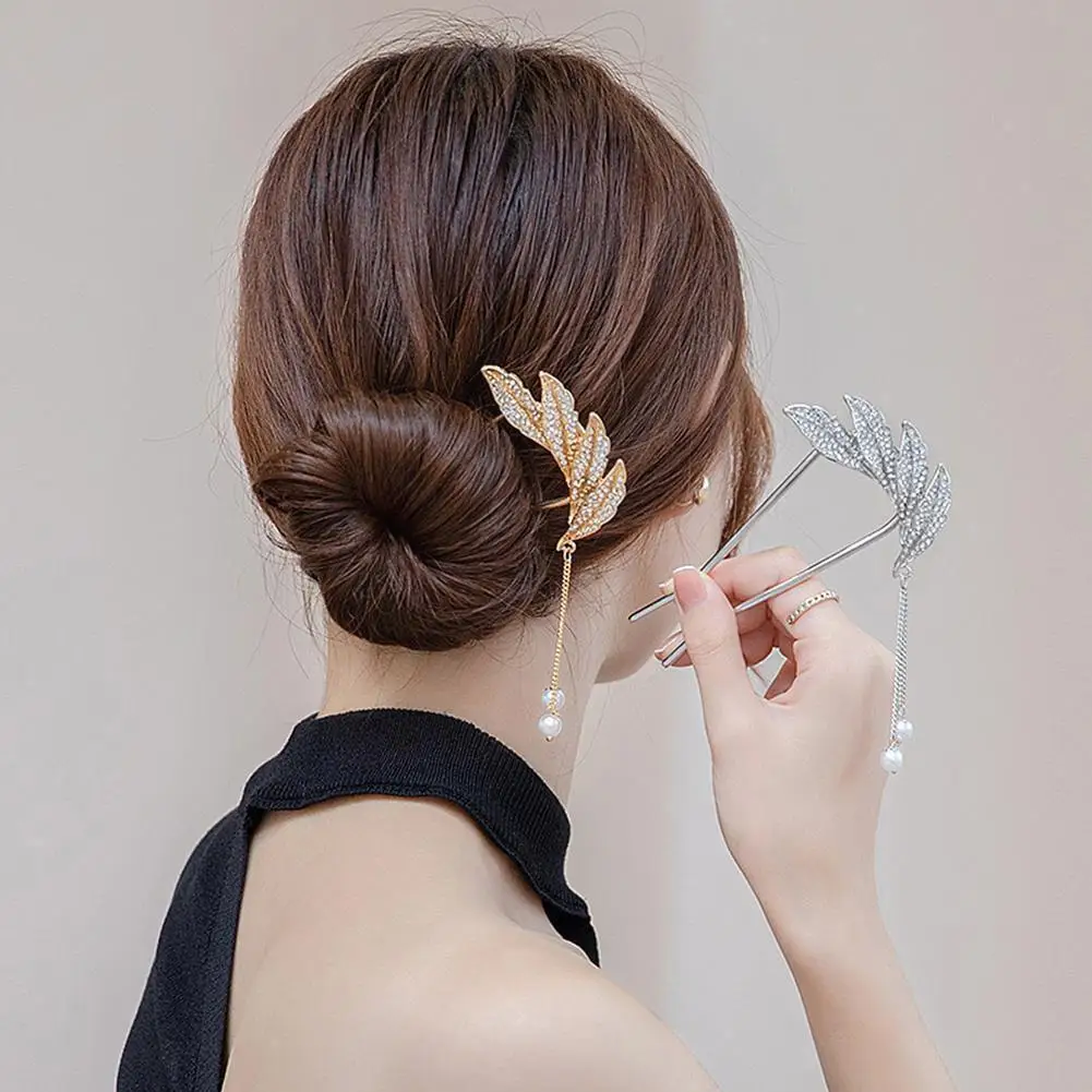 

Metal U-shaped Hair Stick For Women Girl Crystal Feather Tassel Hair Clip Bun Maker Tool Hairpins Wedding Hair Access N5m9