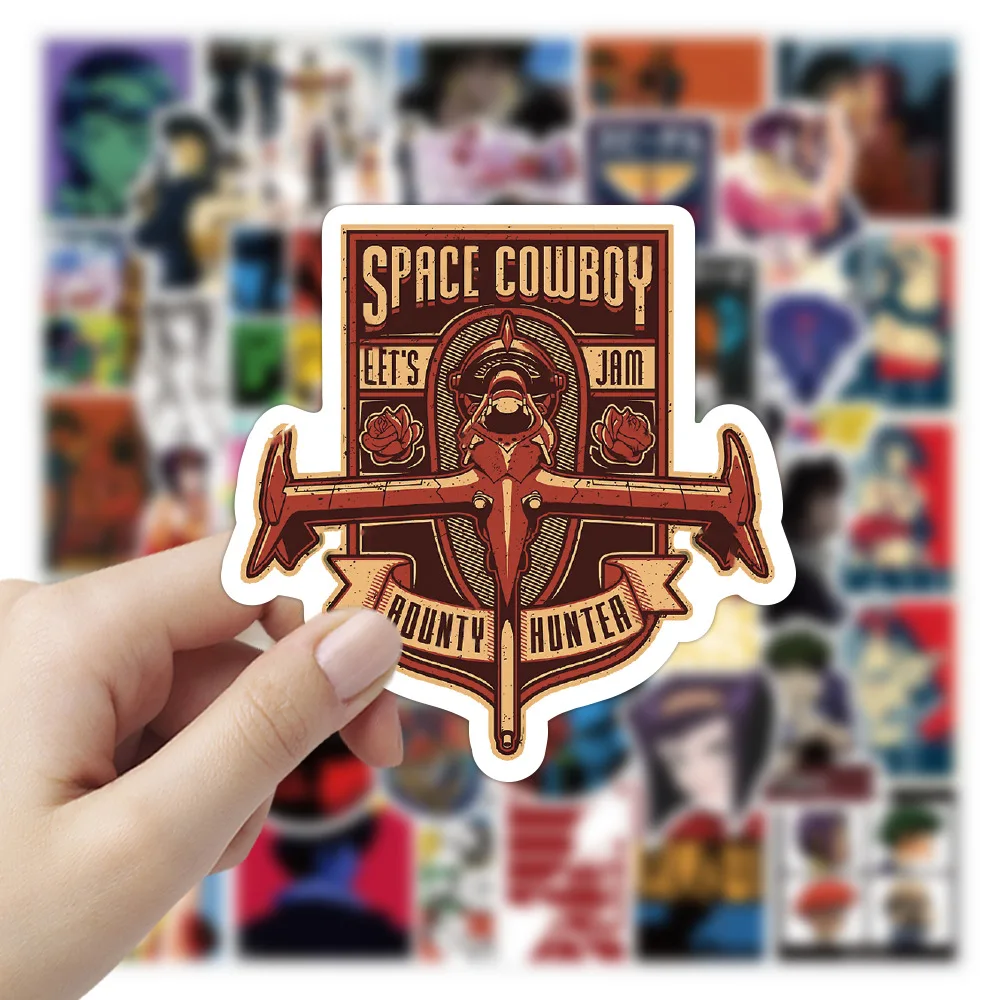 Наклейки Cowboy Bebop (50 штук) для ноутбука, чемодана, компьютера, шлема, холодильника, скейтборда, телефона, декоративные наклейки для детей в стиле аниме.