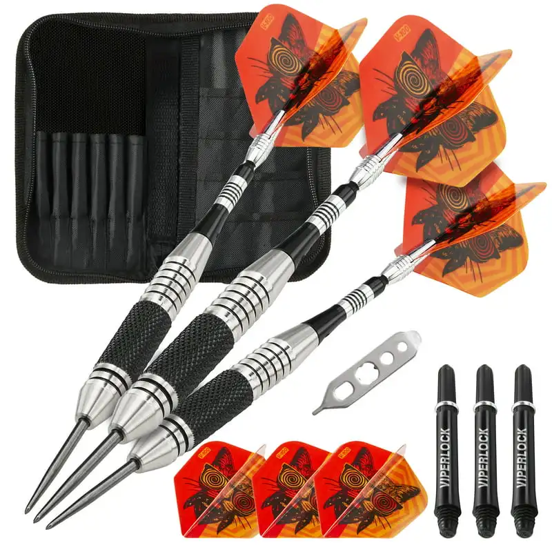 

Freak Steel Tip Darts Knurled and Grooved Barrel 22 Grams and Black Nylon Case