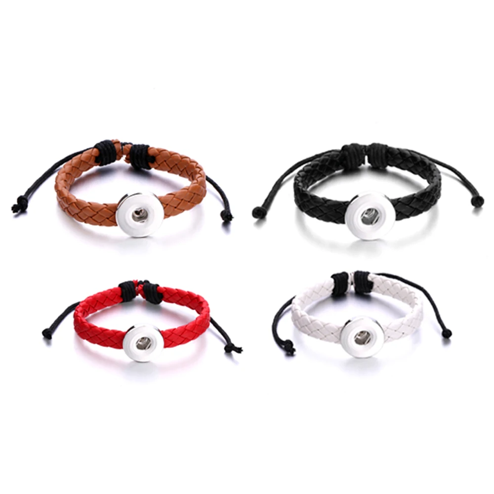 

Wholesale New Jewelry Leather weave Snap Button 18MM Bracelet Bangles DIY Buttons Charm Bracelets S011