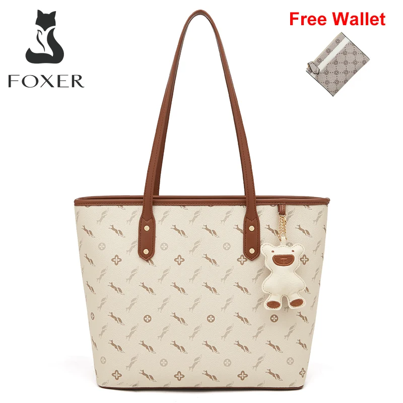FOXER Women PU Leather Commuter Shoulder Bag Large Capacity Handbag Lady Versatile Tote Suitable For Small Laptop Top Handle Bag