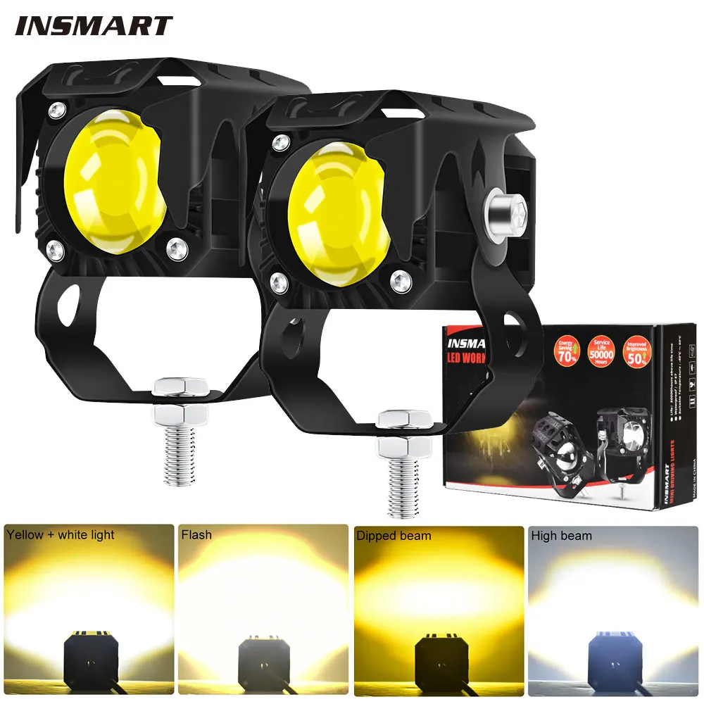 

Motorcycle LED Headlight 12V Car Driving Light Lamp Fog Dual Color Spotlight Waterproof LED Moto Lamp for Motorbike Off-road