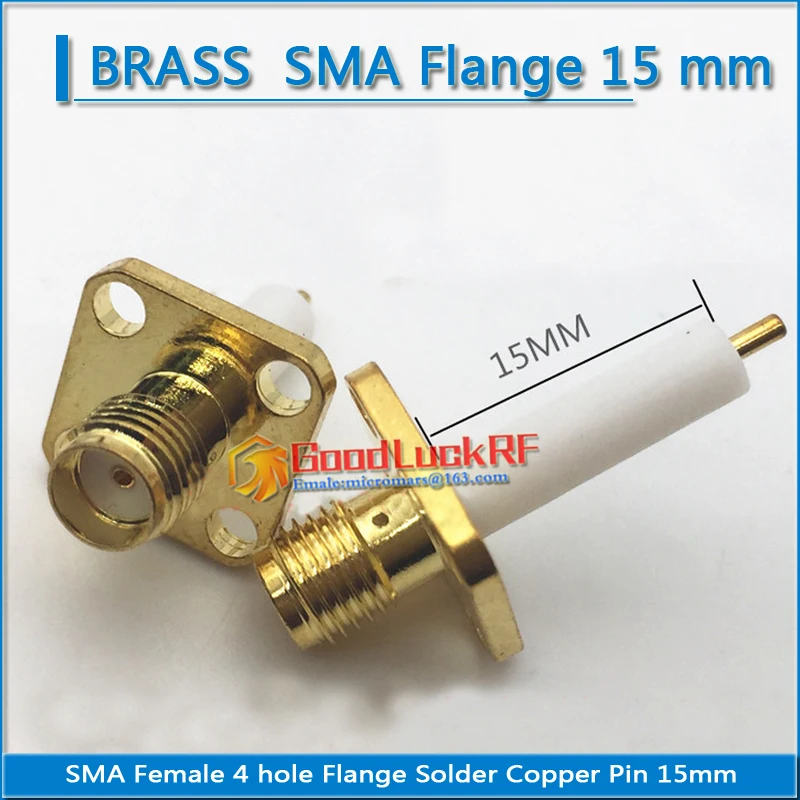 

High-quality SMA Female plug With 4 Hole Flange Chassis Panel Mount deck Solder Copper Pin 3mm PTFE 15mm Brass