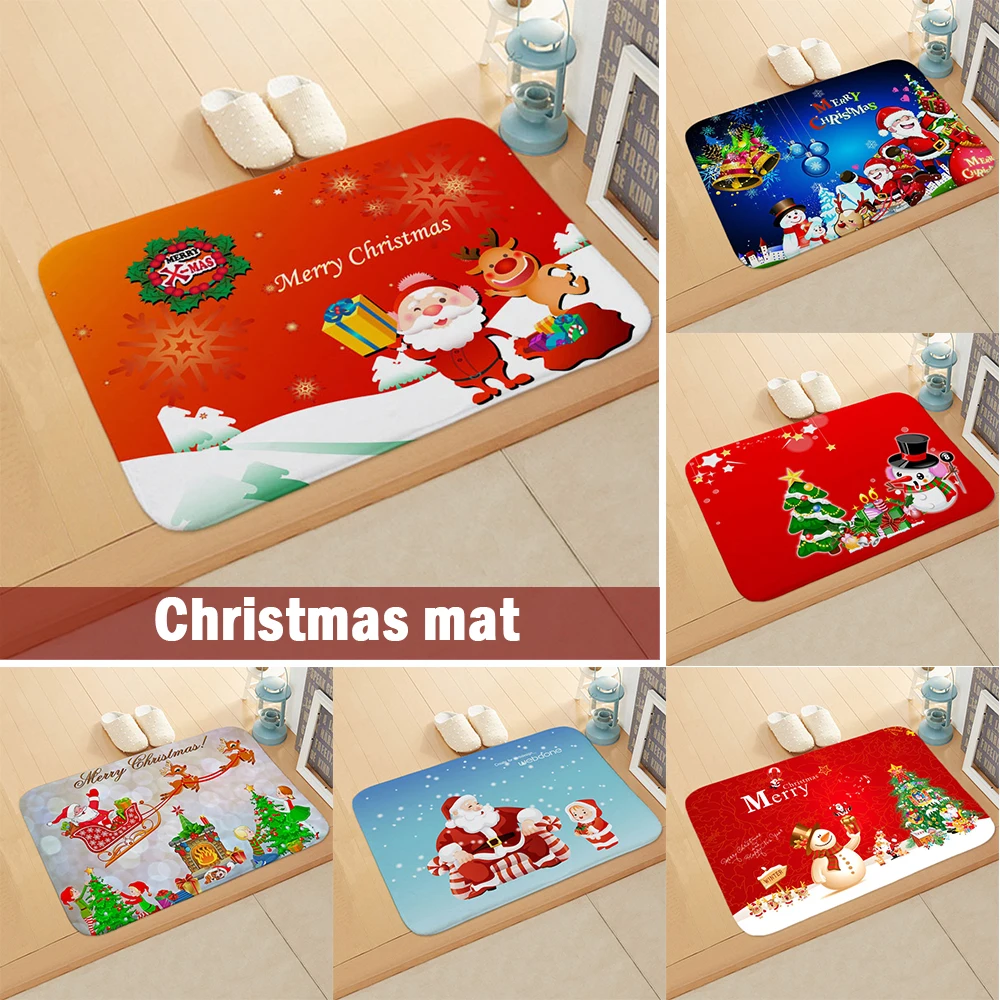 

1pcs Christmas Decorations Door Mat Floor Carpet Santa Claus Snowman Anti-Slip Rugs Bathroom Kitchen Xmas Supplies